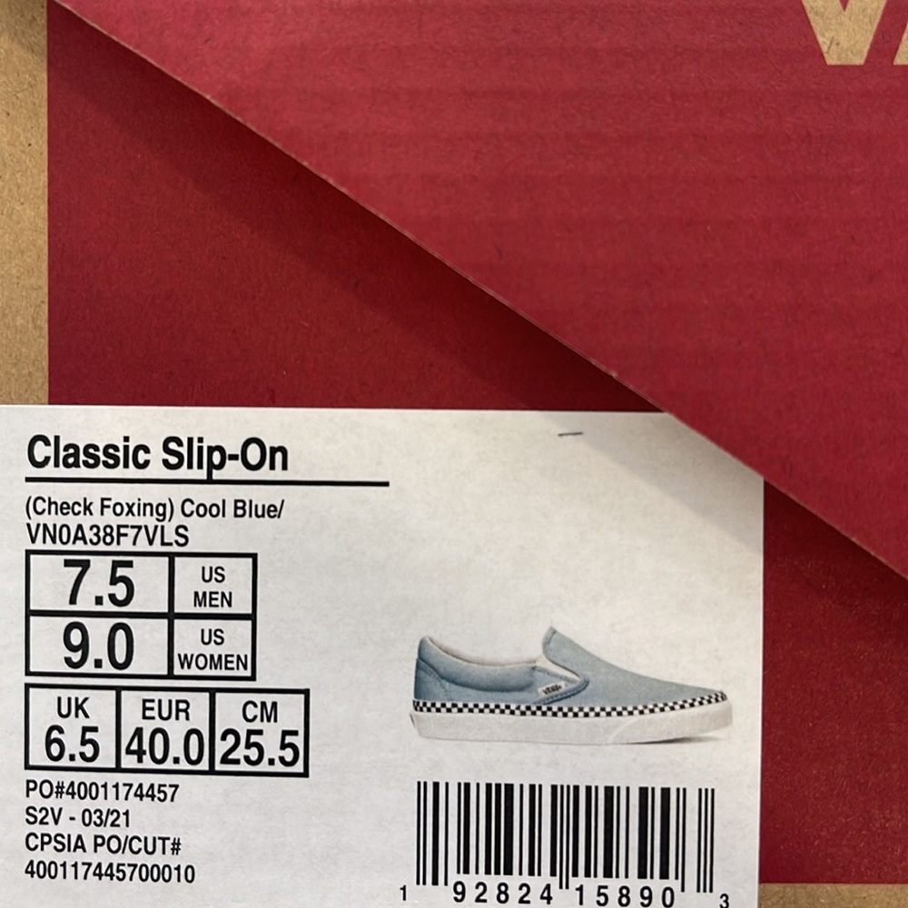 NW Box Vans Classic Slip-On in Cool Blue-Mens 7.5 / Women 9 - Picture 9 of 11
